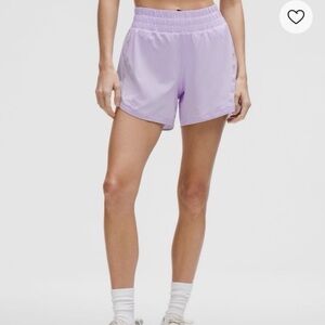 Lululemon track that high rise 5” short in Lavender Frost
